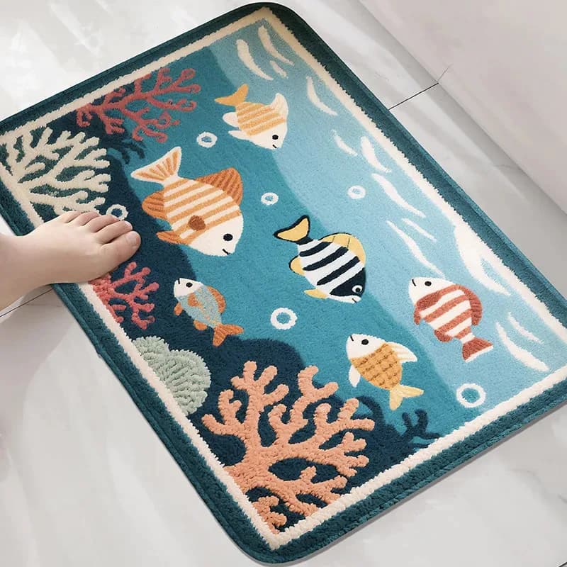 VIKAMA Tappetino da bagno antiscivolo con motivo a forma di pesce, tappetino da bagno ad asciugatura rapida, lavabile in lavatrice, decorazione per la stanza dei bambini