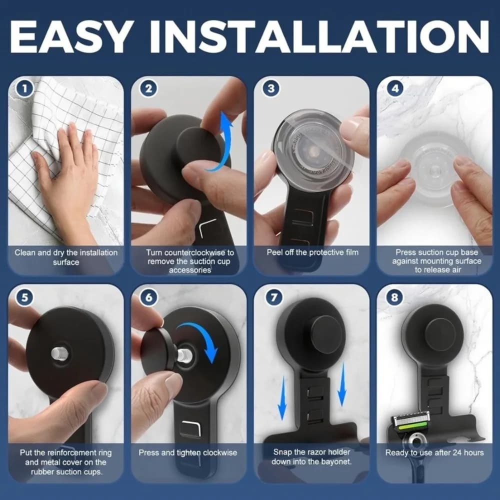 New Suction Cup Razor Holder Stainless Steel Removable Shower Wall Hook Anti-drop Design Shaver Hanging Rack Bathroom Use