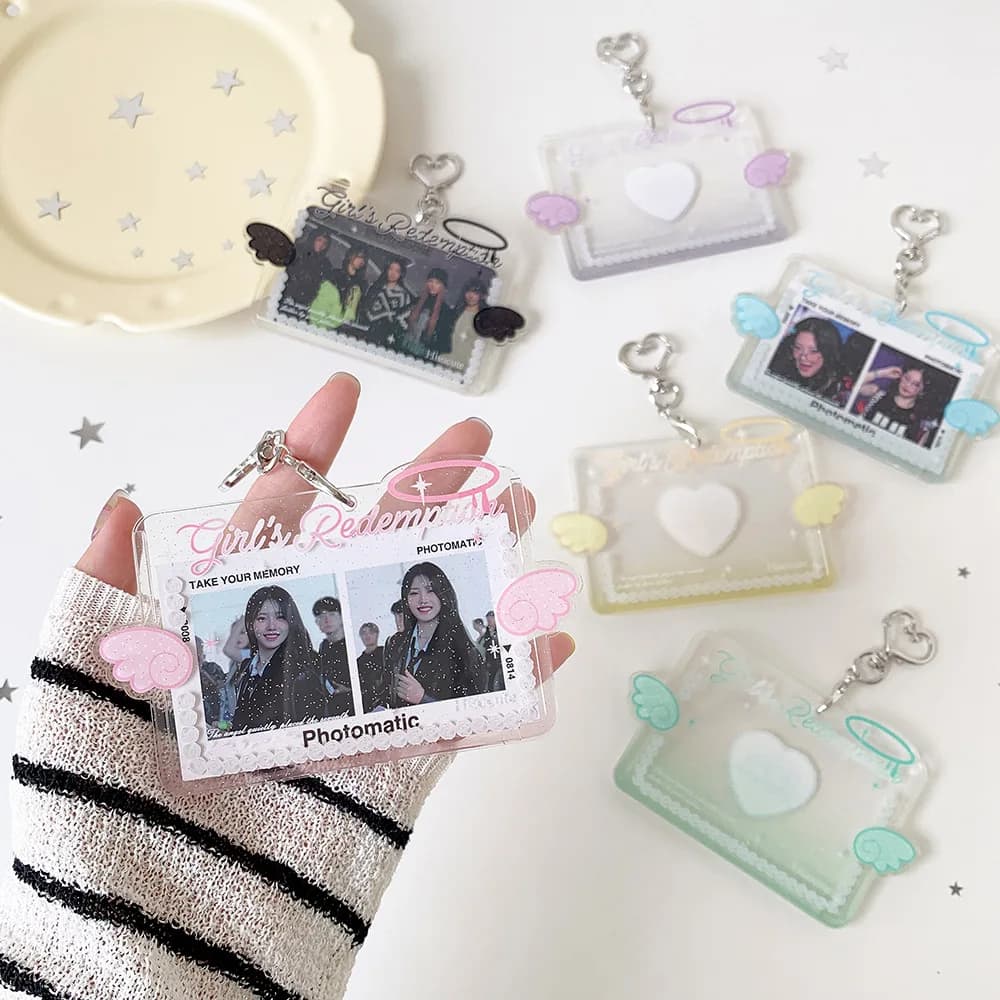 Porta Carte Orizzontale Trasparente con Ali d'Angelo per Ragazze, Custodia per Photocard Kpop da 3 Pollici, Porta Tessere Studenti