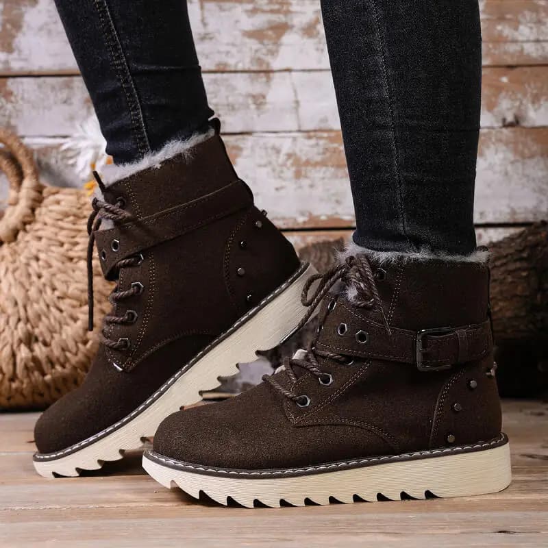 Women's Women's Women's Women's Women's Vintage Metal Belt Waist Boots Winter Brand Anti-Slip Suede 2025 Women's Short Work Boots