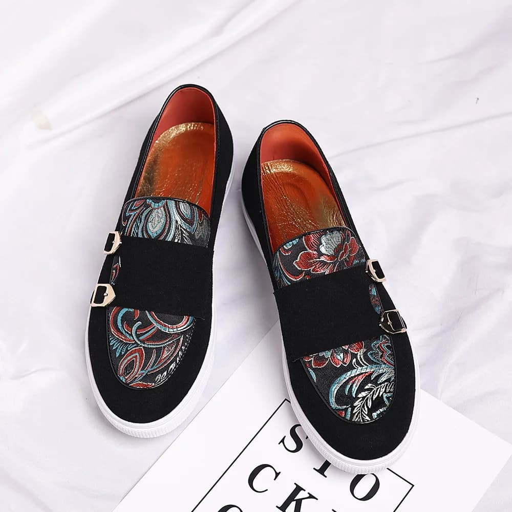 Scarpe Double Monk Strap da Uomo in Pelle Scamosciata, Classiche Eleganti da Ufficio, Mocassini Formali Britannici con Ricami