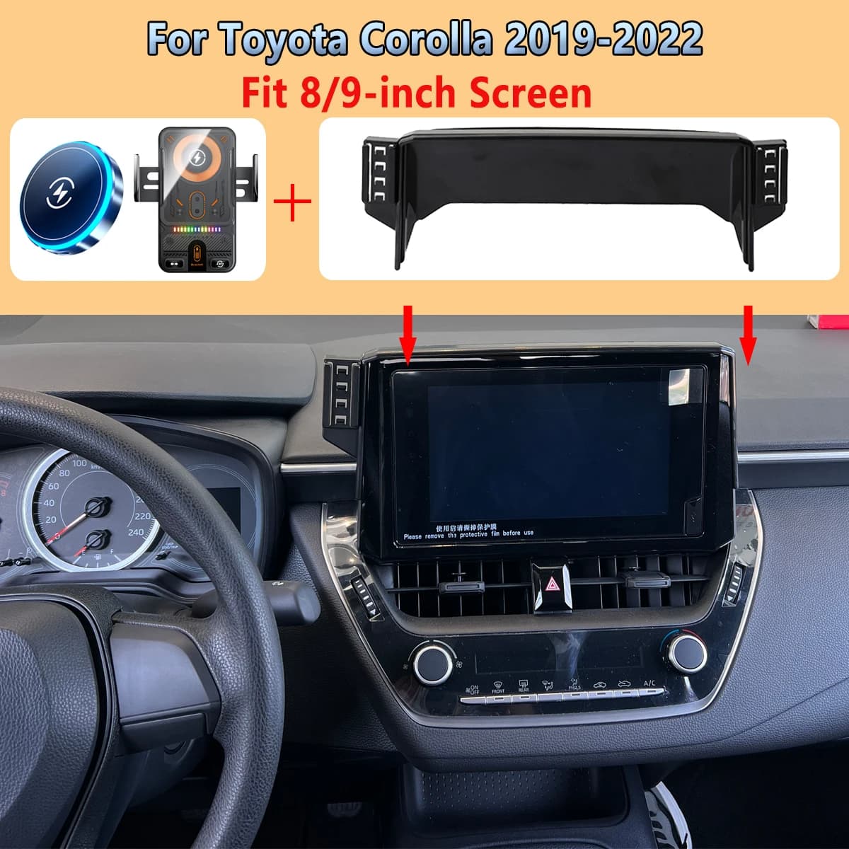 Car Phone Screen Support for Toyota Corolla 2019 2020 2021-2023 Magnetic 15W Wireless Charging Double Bracket Base Phone Support for Car