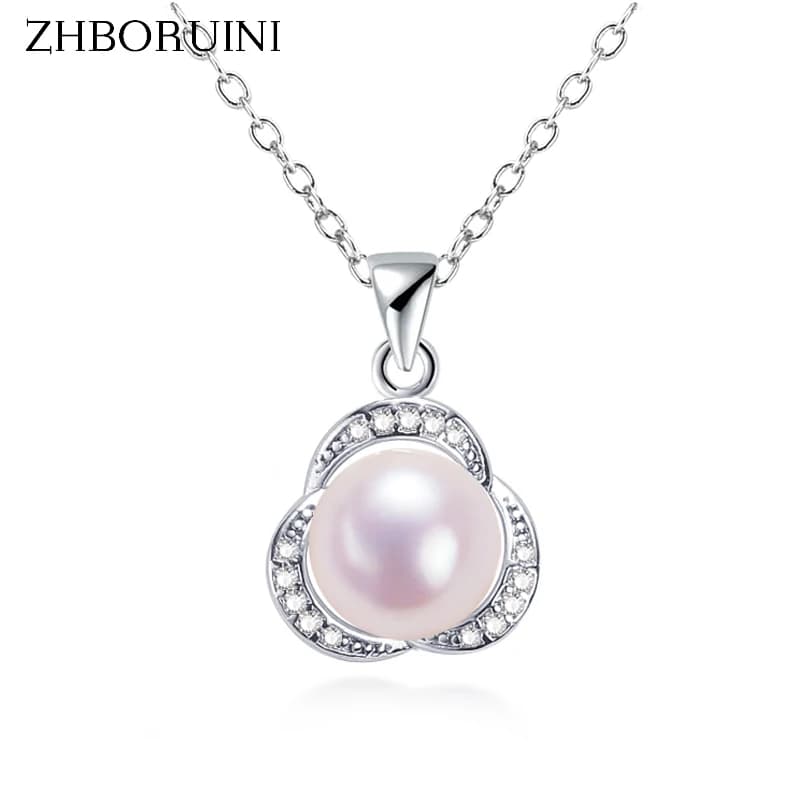 ZHBORUIN 2024 Flower Fine Pearl Pendant Silver 925 And 18K Gold Plated Jewelry 100% Royal Natural Pearl Necklace Round neck Gift