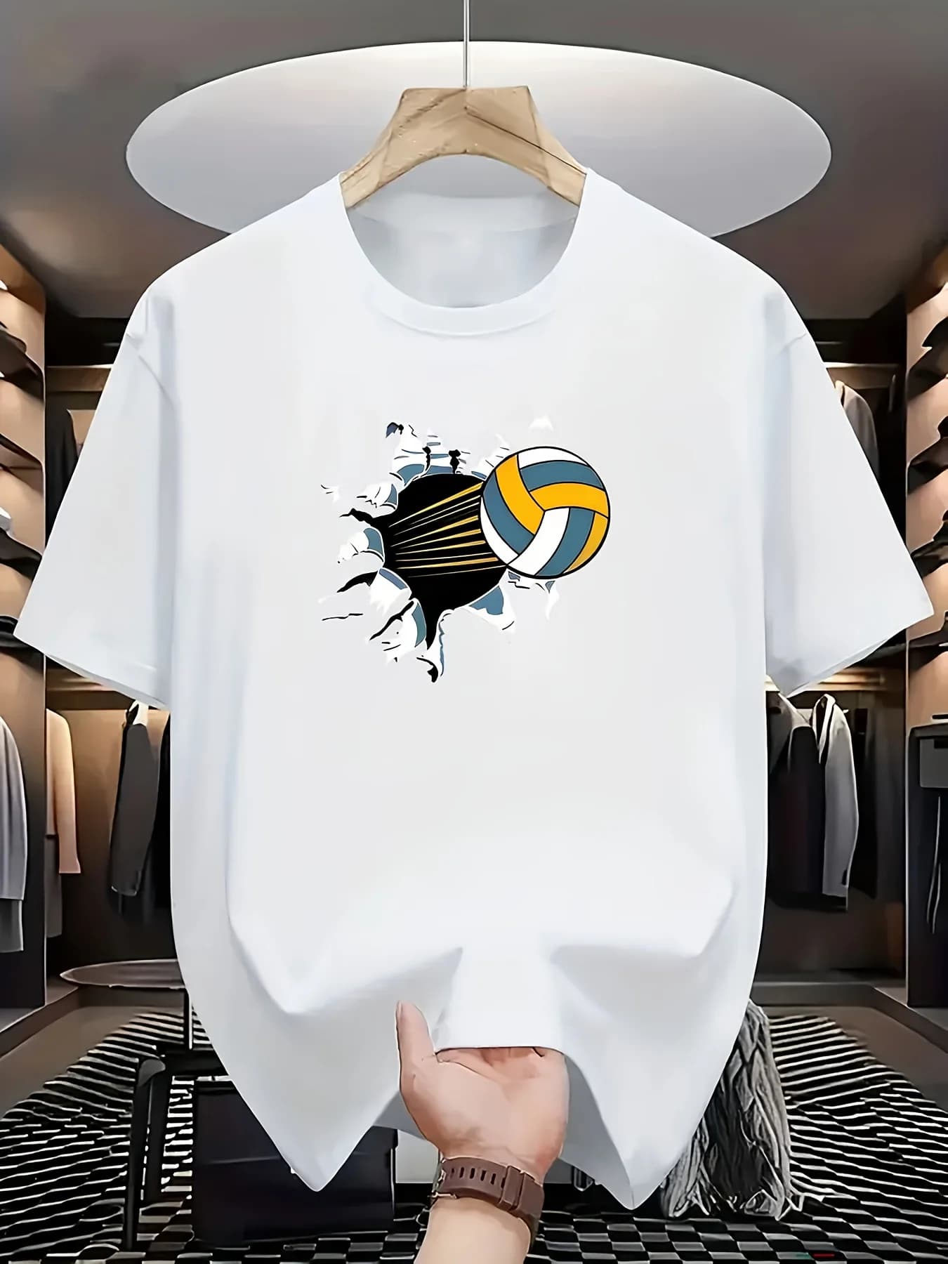 T-shirt con grafica Volleyball Smash, in cotone traspirante, a maniche corte, per l'uso quotidiano casual in spiaggia