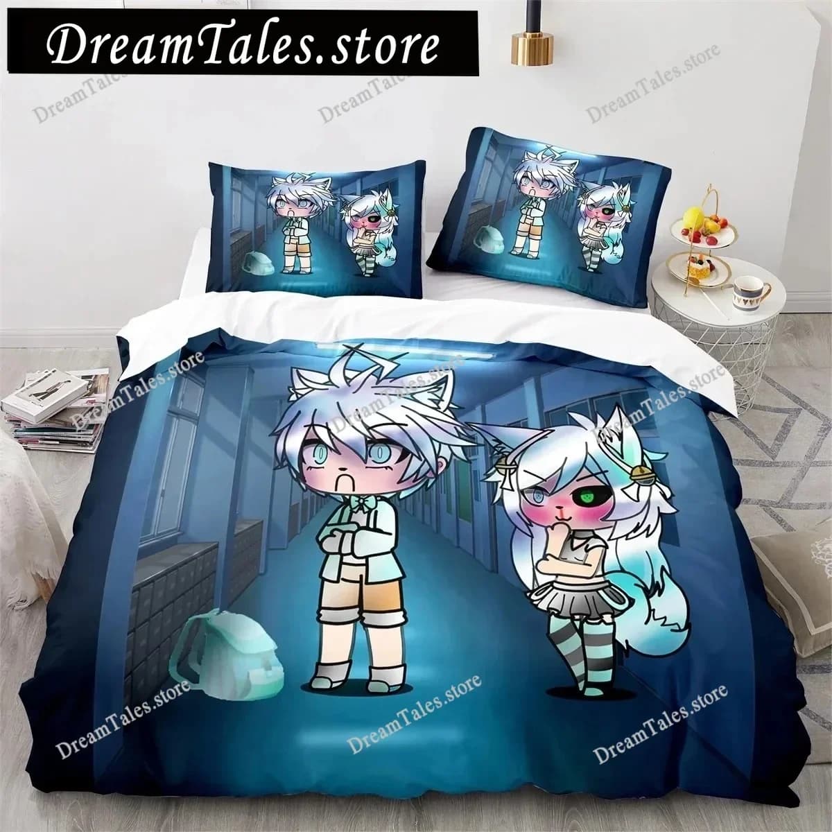 Set Copripiumino Stampato in 3D Anime Gacha Life con Federe, Set Biancheria da Letto in Poliestere per Ragazzi e Bambini, Misure Full Queen King 741