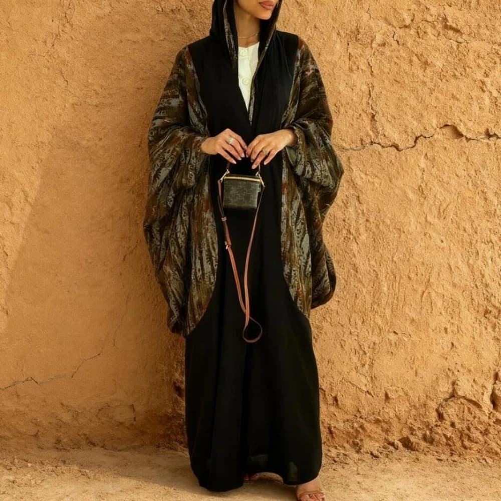 Eid Donne Abaya Sciarpa Abito Aperto Musulmano Dubai Abiti Largos Stampa Cardigan Abito Lungo Caftano Partito Caftano Jalabiya Ramadan 2026