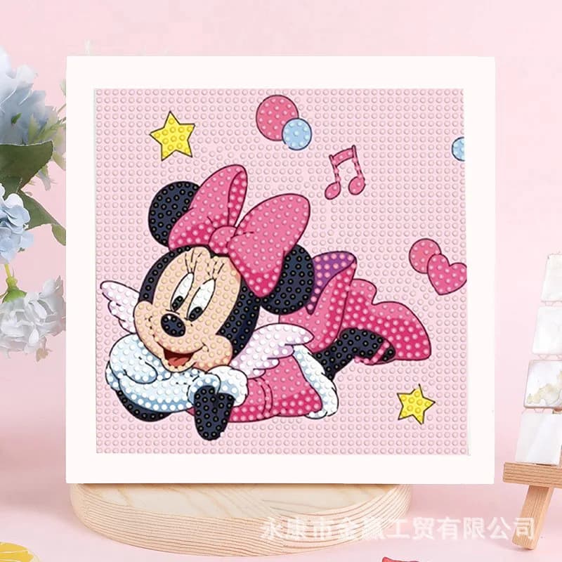 17x17cm Minnie Mouse 5D Diamond Painting Kit with Frame Full Round Drill DIY Rhinestone Art for Kids Beginners Home Decoration