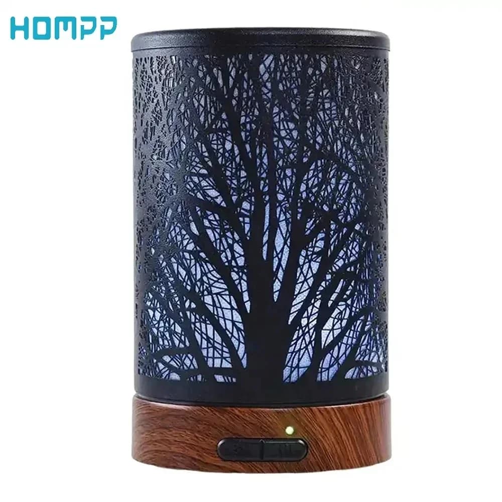 Diffusore di Aromi Hompp in Metallo e Legno, Macchina per Oli Essenziali a Ultrasuoni, Nebbia Fredda 100ml, 7 Luci LED, Umidificatore d'Aria per Casa e Spa