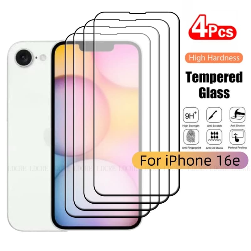 4 pezzi per iPhone 16e vetro iPhone 16e vetro temperato protezione del telefono 9H HD copertura completa colla protezione schermo iPhone 16e iPhone16e