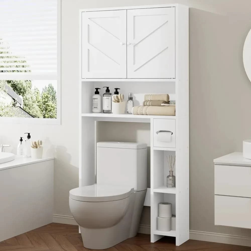 Mobiletto da Bagno Sopra il WC con Portarotolo, Organizzatore Autoportante Salvaspazio per Bagno