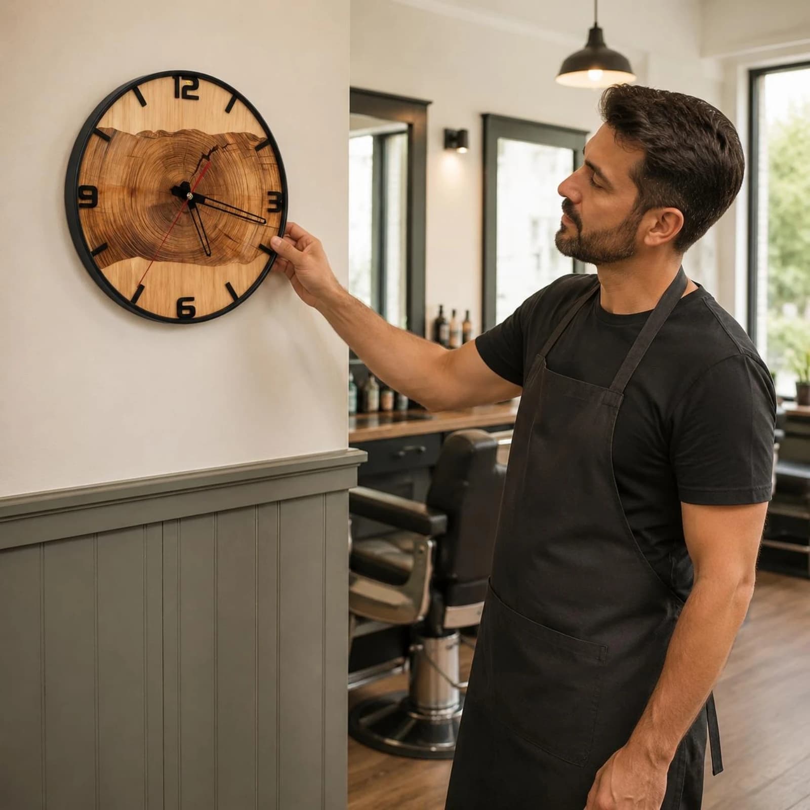 Orologio da Parete Circolare in Legno con Cornice Nera, Numeri 3D e Movimento al Quarzo per Arredamento Casa