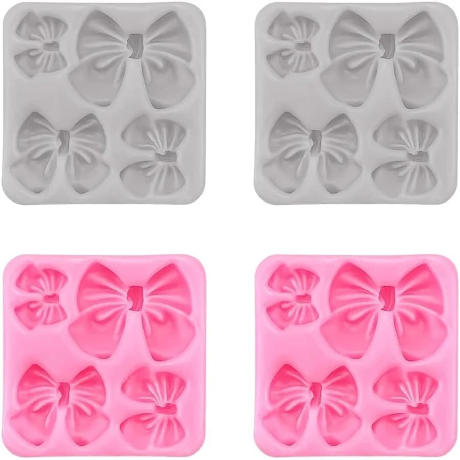 Stampi per arco in silicone da 4 pezzi per Ca Cupca, cioccolato, caramelle, zucchero, artigianato e artigianato in resina, set di stampi per fiocco rosa e grigio