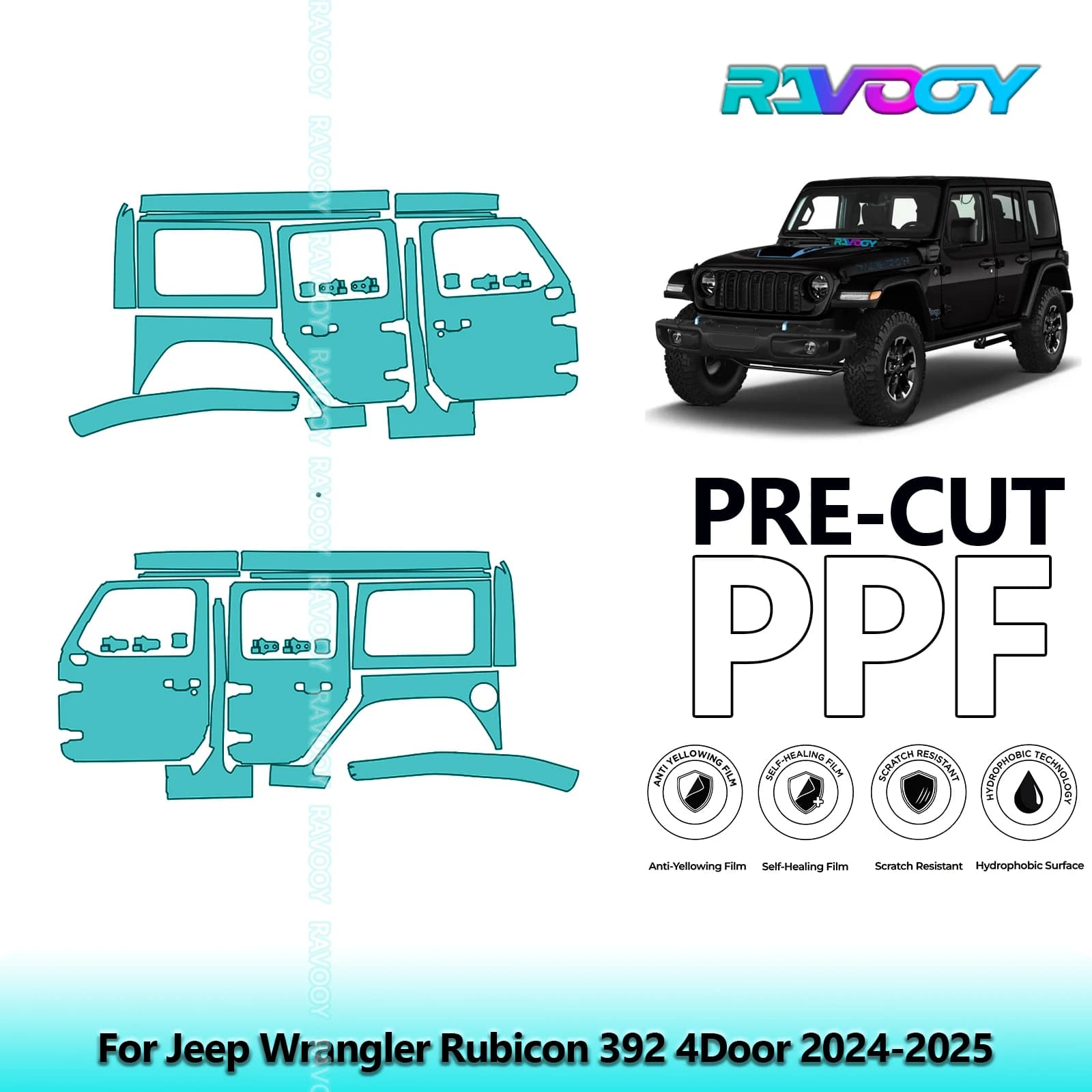 Per Jeep Wrangler Rubicon 392 4 Porte 2024-2025 8.5mil Trasparente Opaco Pre-Cut PPF Porta e Pilastro A/B Kit TPU Pellicola di Protezione Della Vernice Set