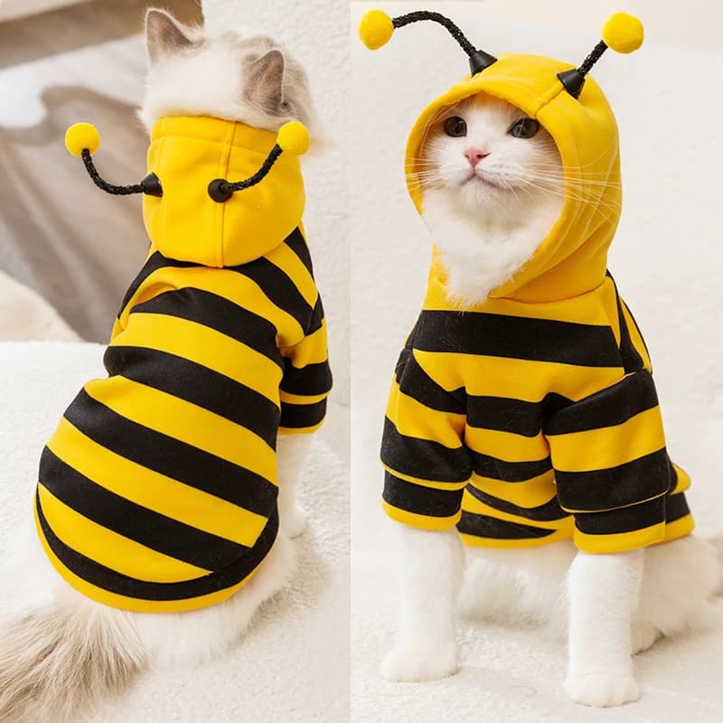 Divertenti Costumi da Ape per Animali Domestici, Abbigliamento per Gatti, Felpe con Cappuccio a Righe per Gatti e Gattini, Vestiti per Feste di Pasqua e Halloween