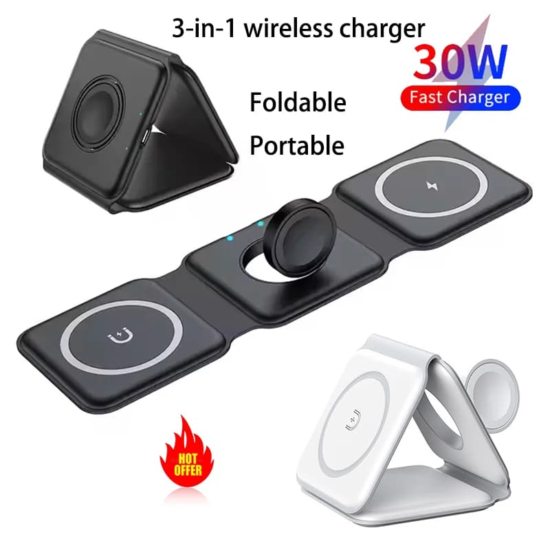Supporto per caricabatterie wireless magnetico pieghevole 3 in 1 per iPhone 16 15 14 13 Supporto per ricarica rapida dock per stazione Samsung S23 S24