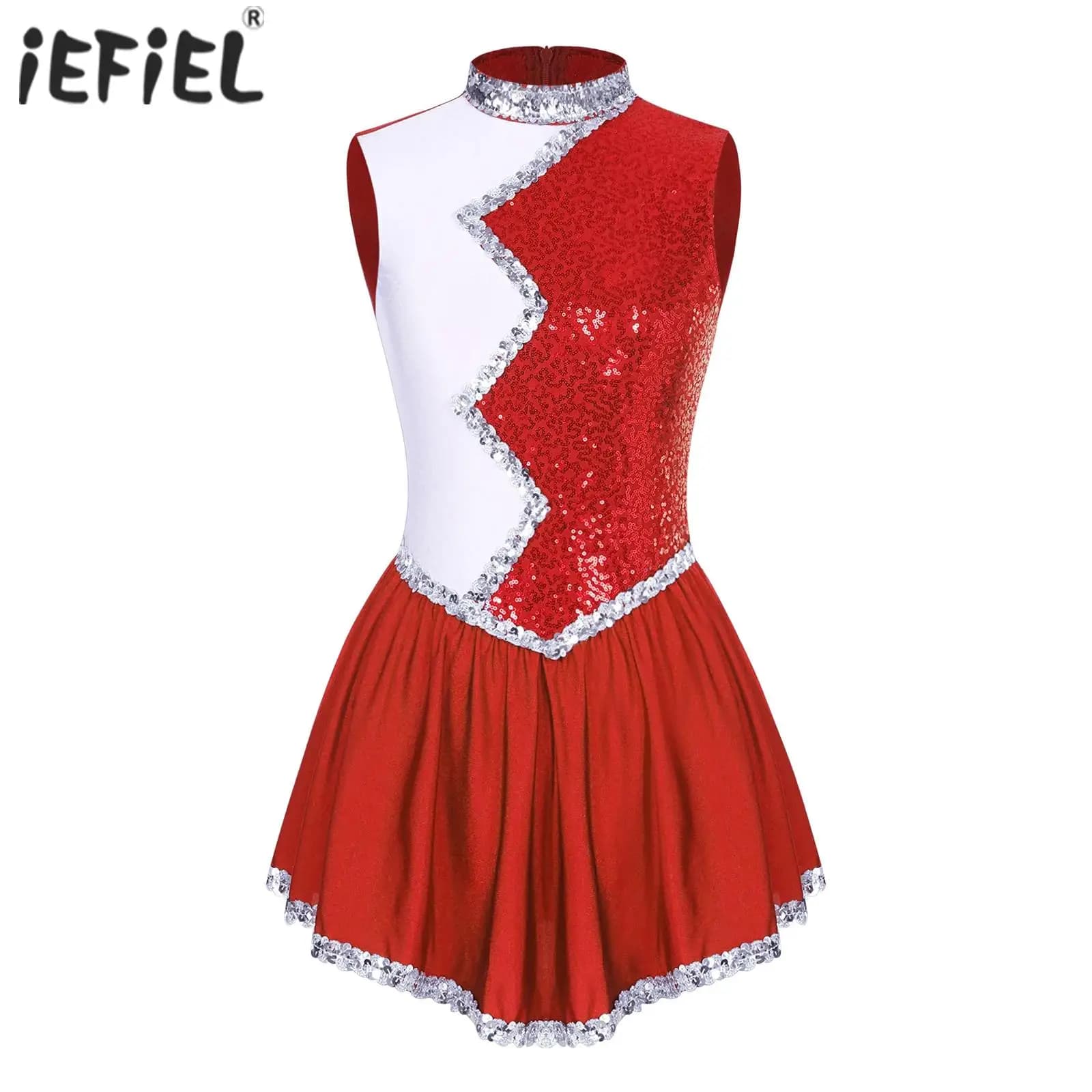 Body da pattinaggio di figura da donna Body da ginnastica Tutu di balletto Gonna Costume da ballo Vestito da ballo lirico con paillettes lucide