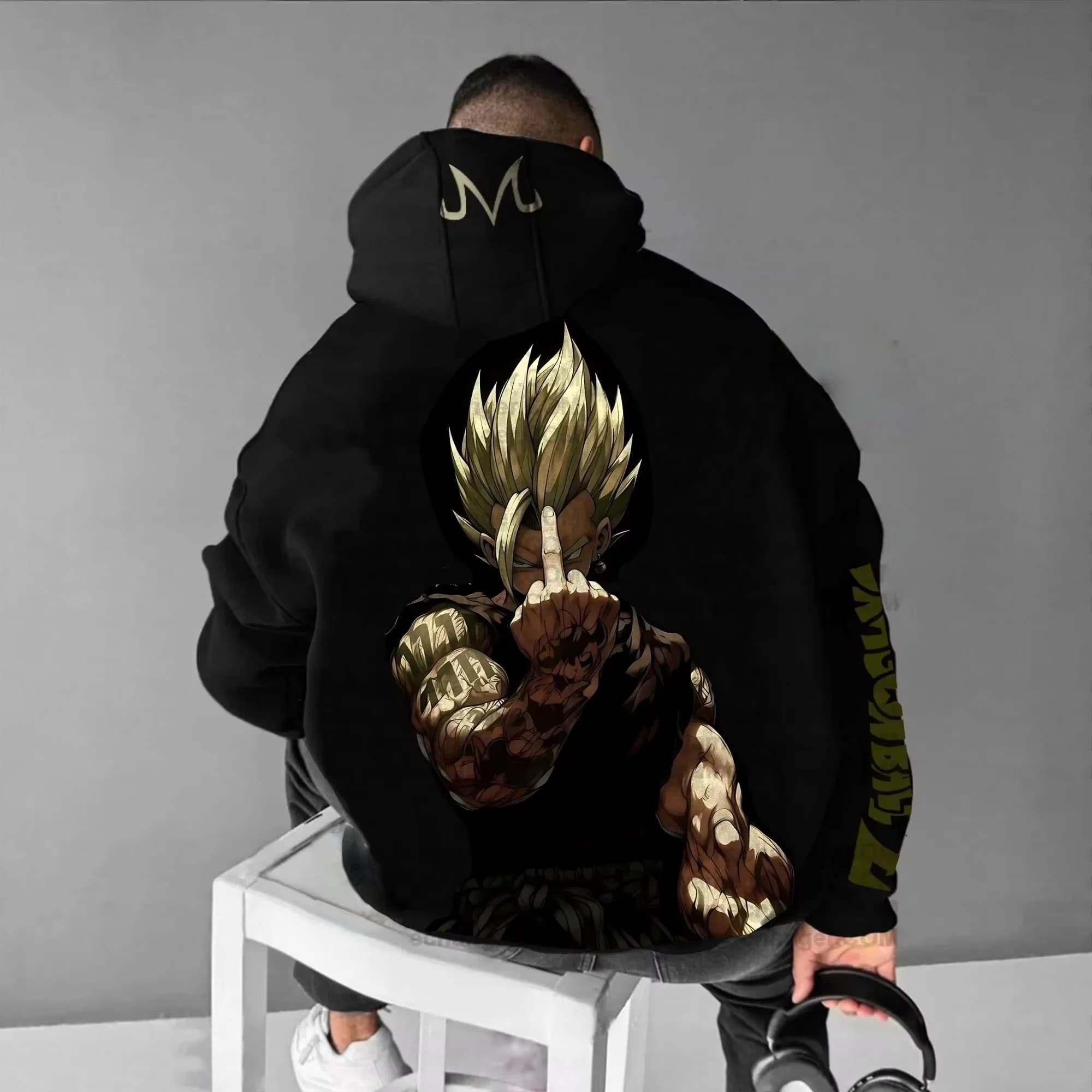 Felpa con Cappuccio Dragon Ball Gohan Autunno Inverno 2026, Oversize con Stampa Tatuaggio, Abbigliamento Fitness e Streetwear Unisex
