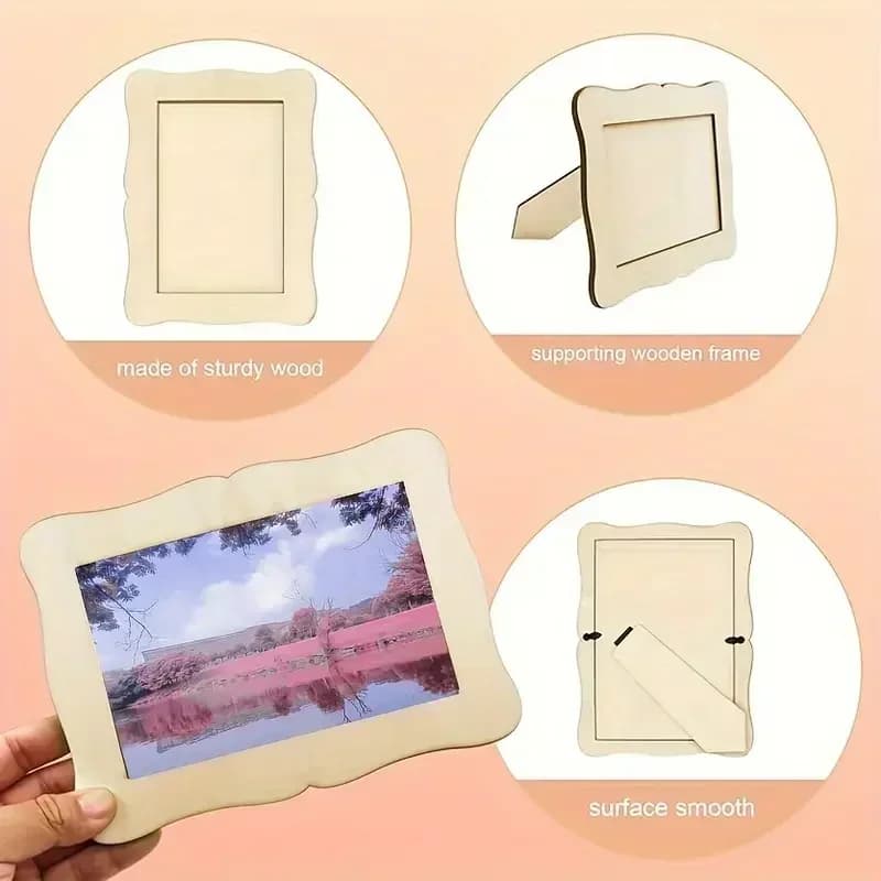 1/3/5/10Pcs Wooden Wavy Single Photo Frame Unfinished Blank DIY Picture Frame Hand Painted Tabletop Display Home Wedding Decor
