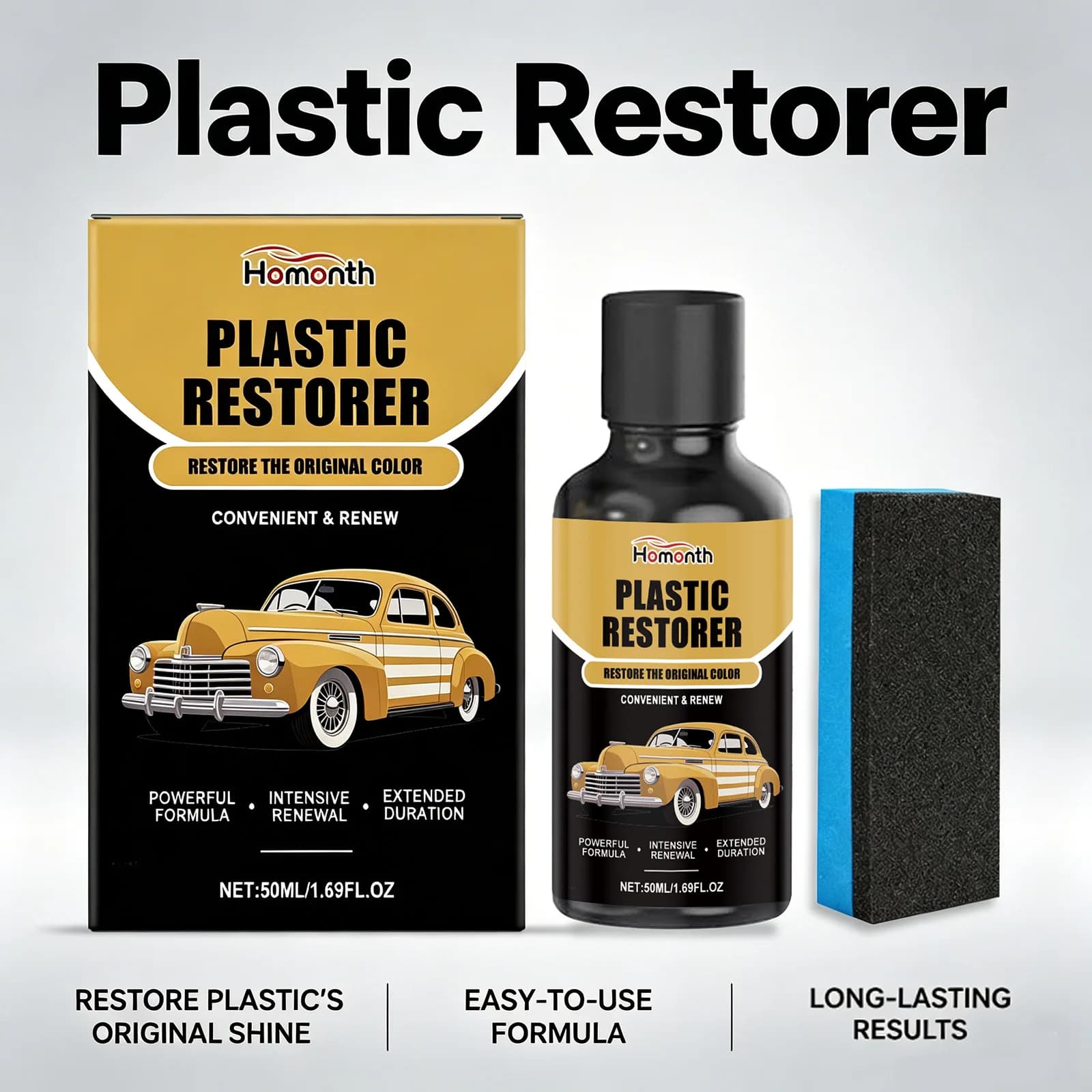 Agente Restauratore per Plastica e Pelle Auto, Lucidante Nero Intenso, Pulitore e Rivestimento per Maggiore Lucentezza, Prodotti per la Pulizia degli Interni ed Esterni dell'Auto