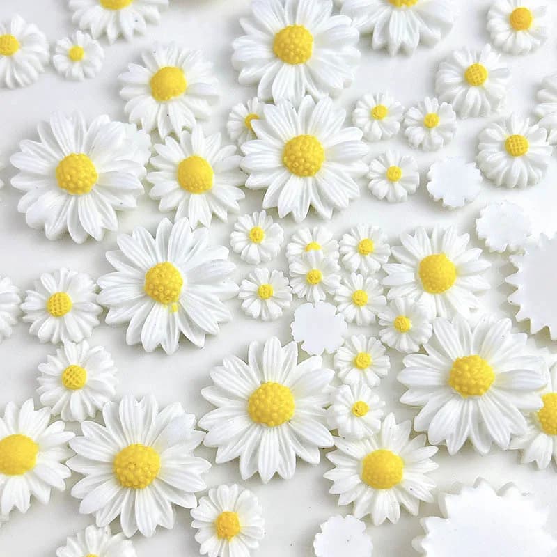20 Pezzi Decorazioni per Unghie Realistiche 3D in Resina, Mini Margherite Bianche, Fiori Primaverili ed Estivi, Accessori per Manicure Fai-da-Te