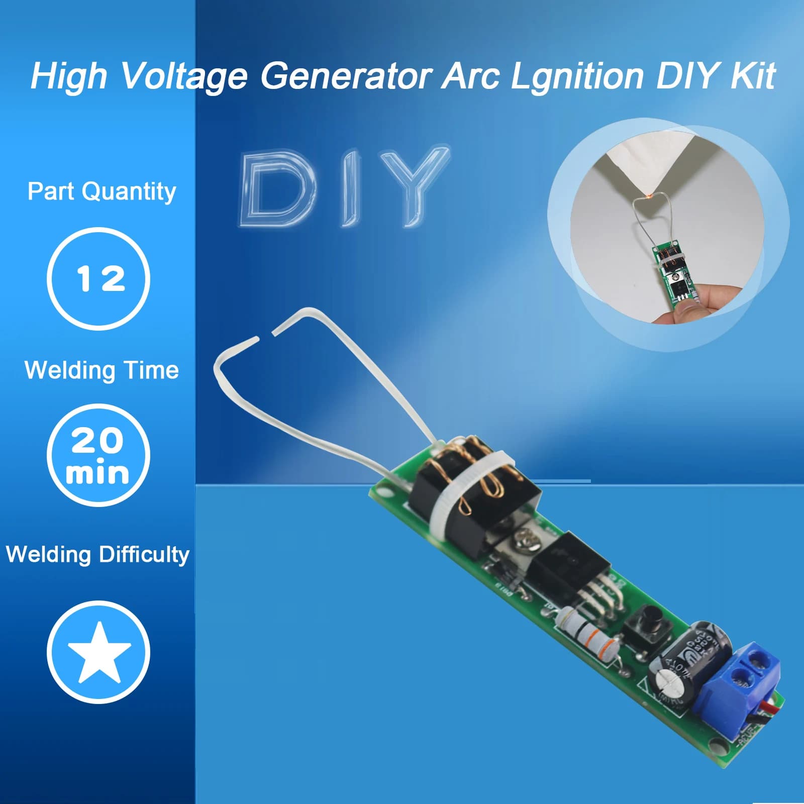 Generatore ad alta tensione Accenditore ad arco Kit fai da te Kit accendino Kit generatore ad arco per suite di produzione elettronica fai-da-te DC3-5V