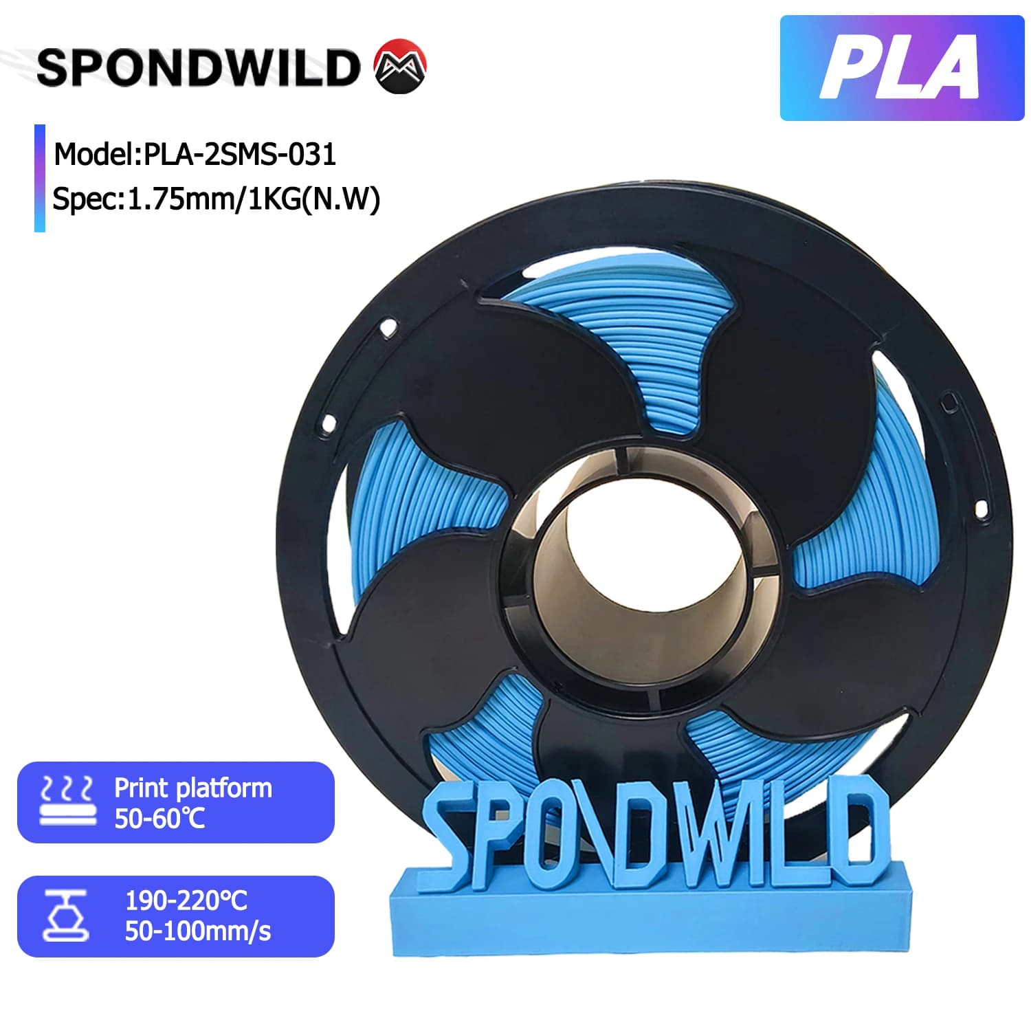 SPONDWILD Filamento Pla 1kg 1,75mm Blu cielo opaco per Bambu Lab Creality Anycubic Elegoo Accessori per filamenti per stampante 3D e penna 3D