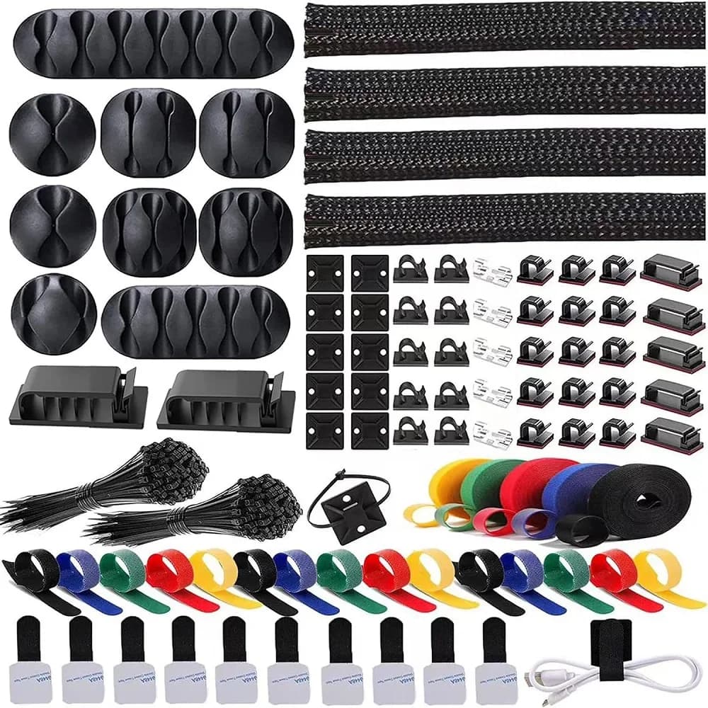 Vendita calda 300 pezzi kit di gestione dei cavi organizzatore dei cavi manica divisa autoadesiva clip per cavi supporto cavi fascette cavo di stoccaggio