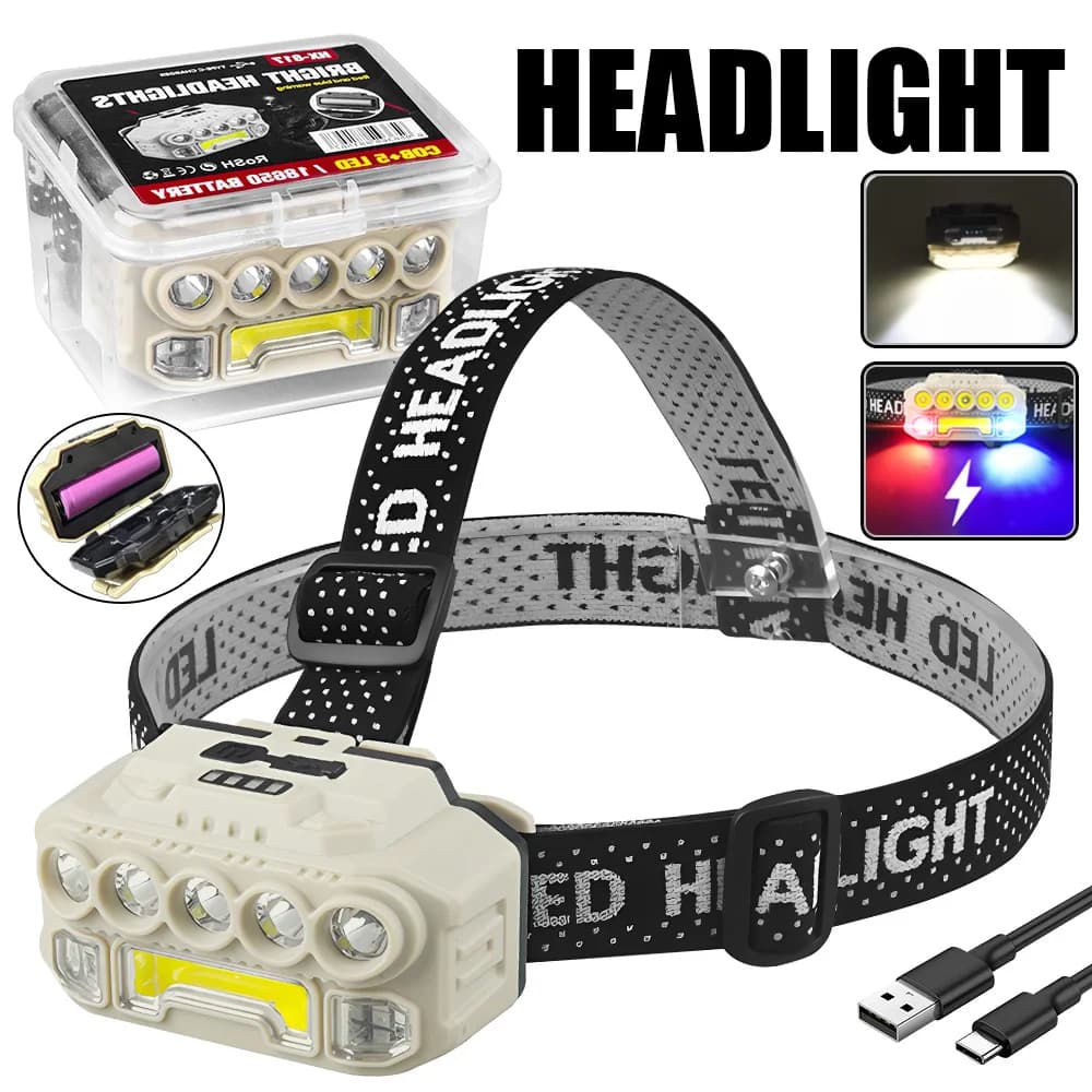 High Power LED Front Lamp USB Rechargeable Lamp 18650 Waterproof Front Lamp Working Lamp Emergency Light Red Blue Flashing Light