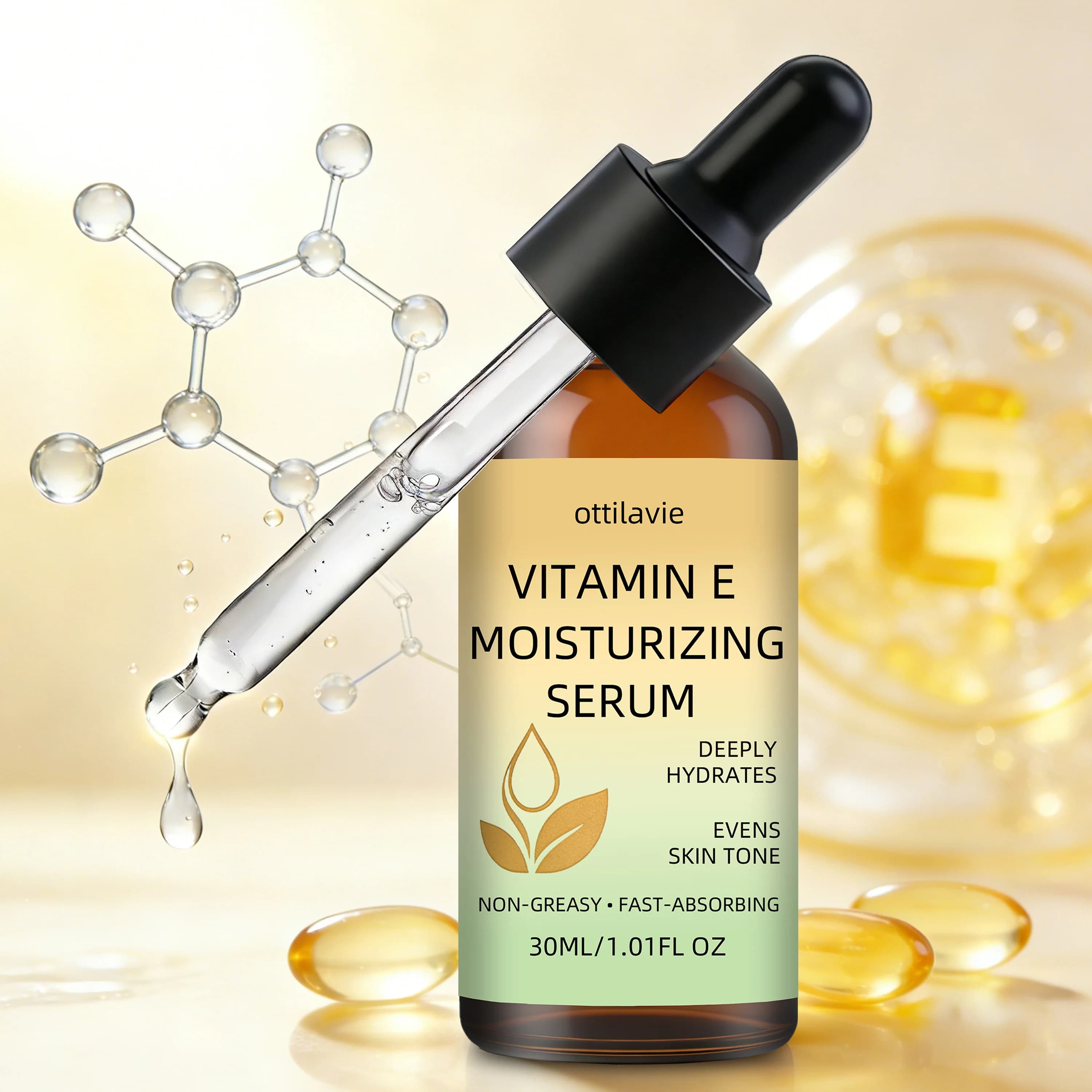 ottilavie Siero Idratante alla Vitamina E - Non Unto e ad Assorbimento Rapido, Rende la Pelle Idratata Tutto il Giorno, per Tutti i Tipi di Pelle