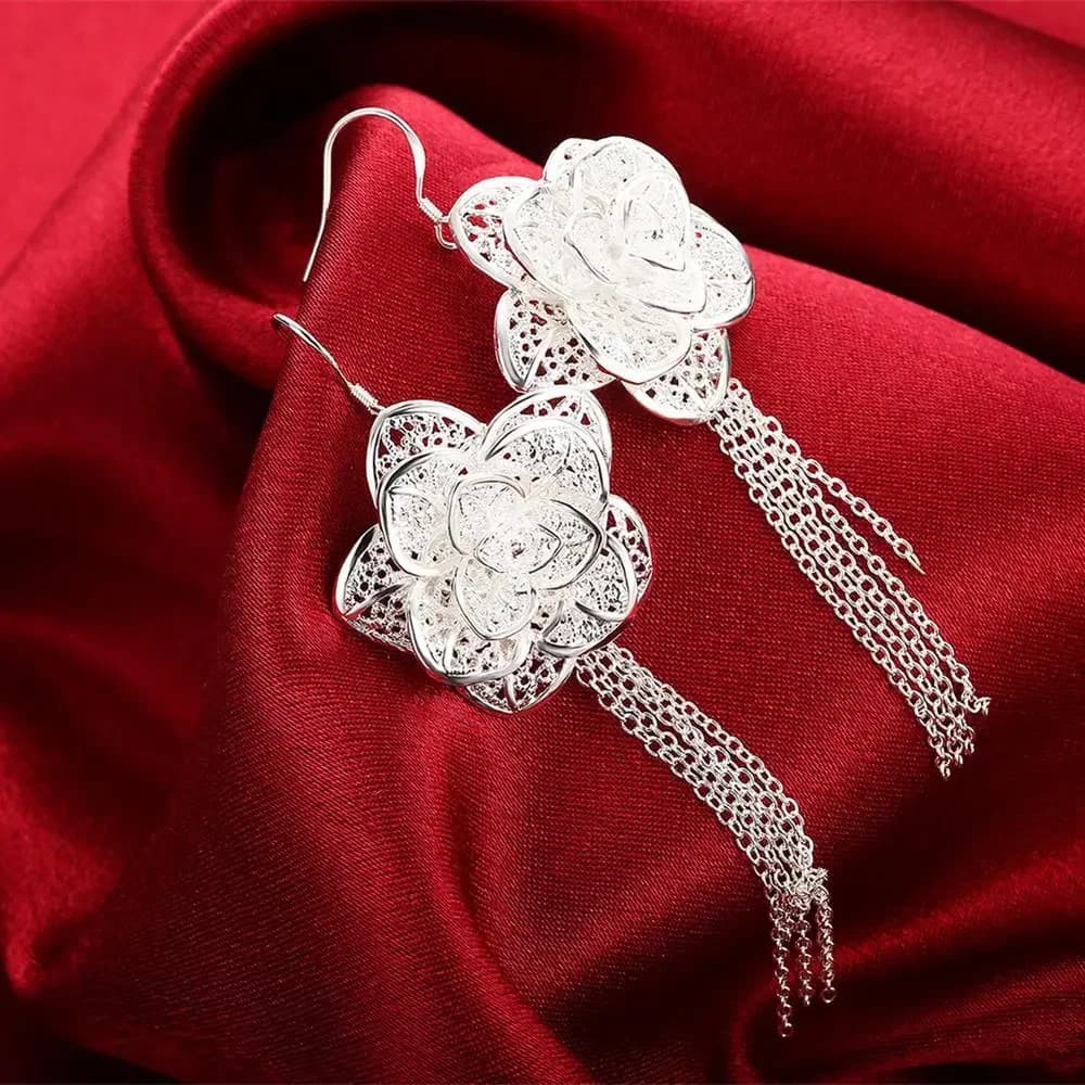 Hot tassel Flowers 925 Sterling Silver Earrings for Women fashion party Jewelry Valentine's Day Gifts Trendsetter recommendation