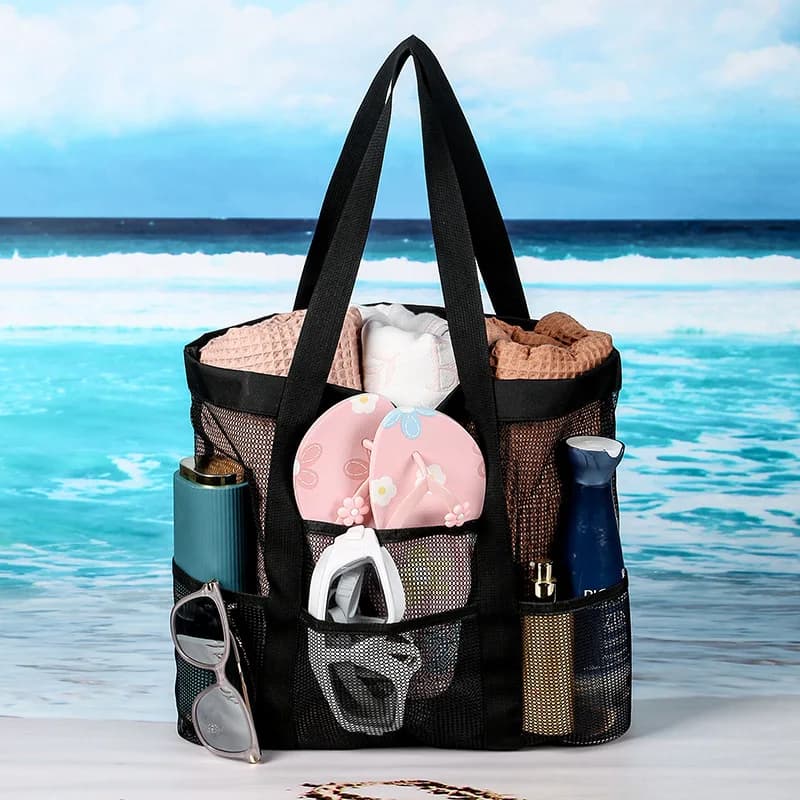 Borsa da spiaggia grande estiva a 8 tasche per asciugamani borsa da viaggio durevole in rete organizzatore di giocattoli borsa impermeabile per il nuoto della biancheria intima