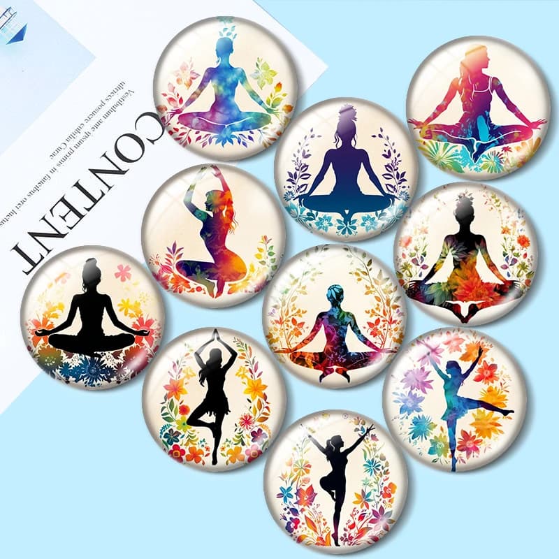 Cabochon in vetro con motivo floreale acuarellato Yoga 12/18/20/25mm per bracciali, ciondoli, anelli, orecchini e componenti per la creazione di gioielli