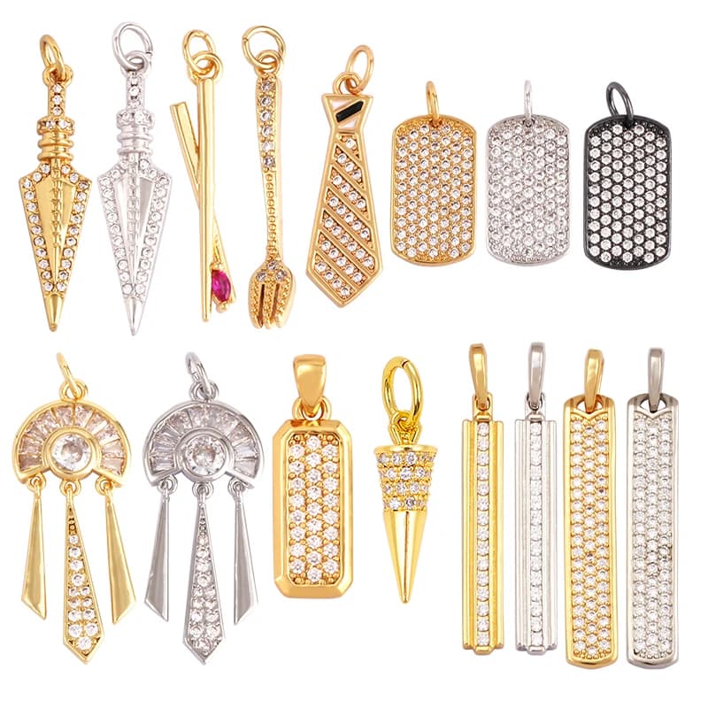 Delicatezza moda freccia cravatta geometrica cubic zirconia CZ pavimentato ciondolo con ciondolo, colore placcato oro reale 18 carati, fornitura di gioielli artigianali L17