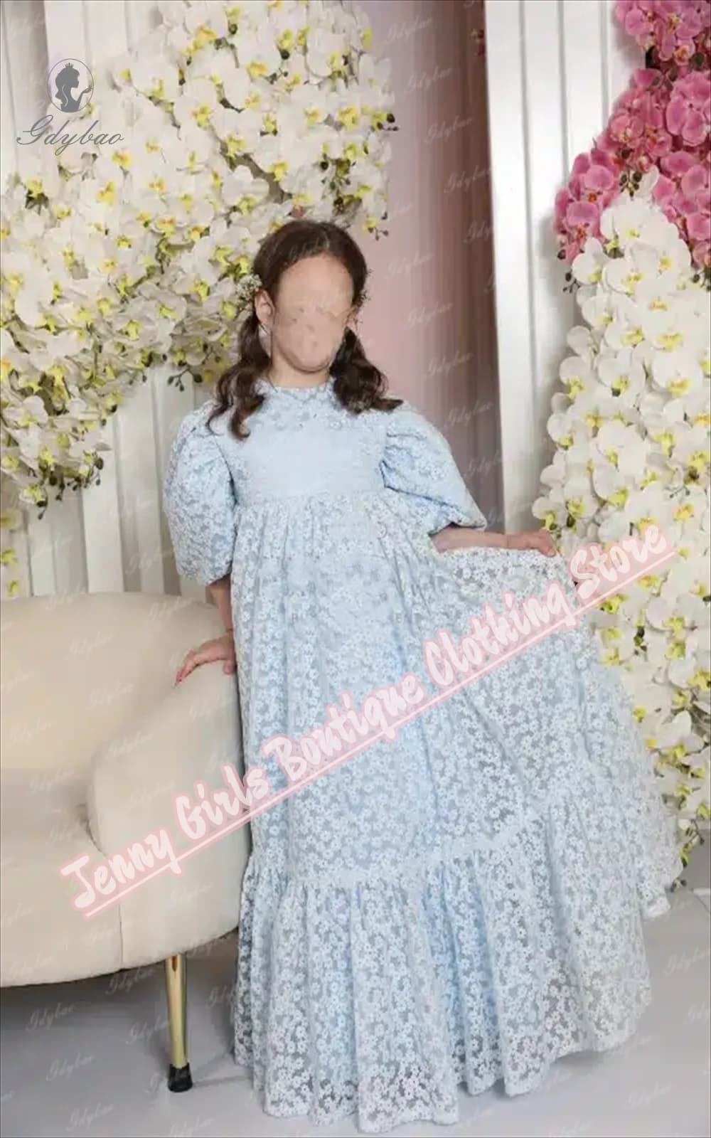 Abito da prima comunione per ragazza in pizzo latte elegante blu Lce personalizzato, girocollo, festa di compleanno, evento, abito da principessa