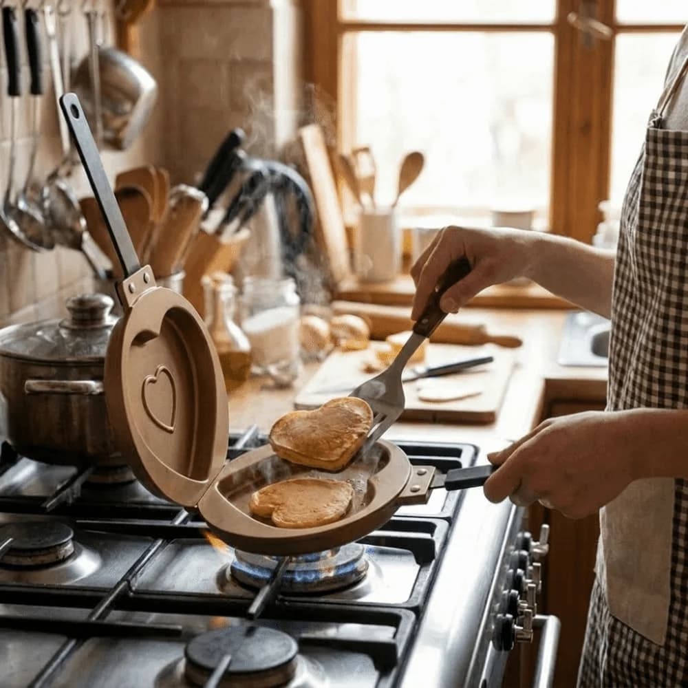 Padella a Forma di Cuore per Colazione, Antiaderente, Multiuso con Manico Lungo, per Muffin e Bistecche