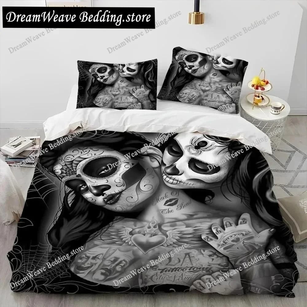 Set Copripiumino 3D con Teschio Femminile Gotico Horror, Set Letto con Copripiumino, Tessile per la Casa di Lusso, Regalo 9639