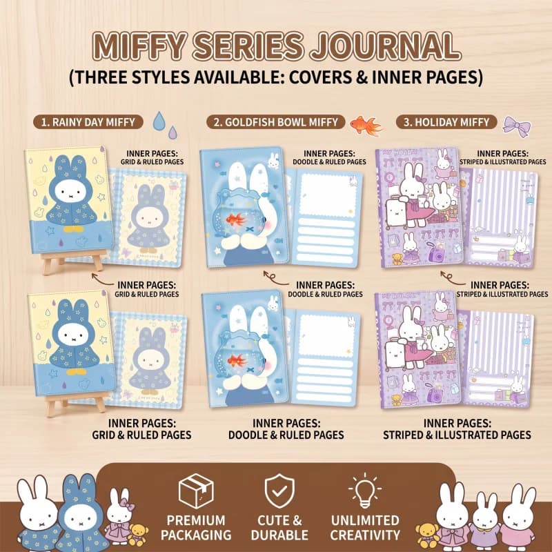 100 Pages Cartoon Miffy Leather Notebooks Full Color Inner Page Thickened B6 Student Memoirs Handbook Diary Office Notepad Gift