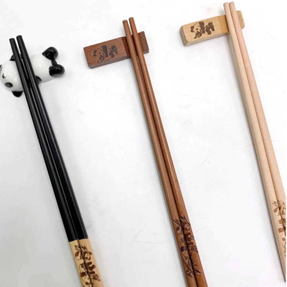 2 pairs with wands rest Gift set panda wands Chinese anti-slip sticks in natural wood with laser engraving Sushi sticks