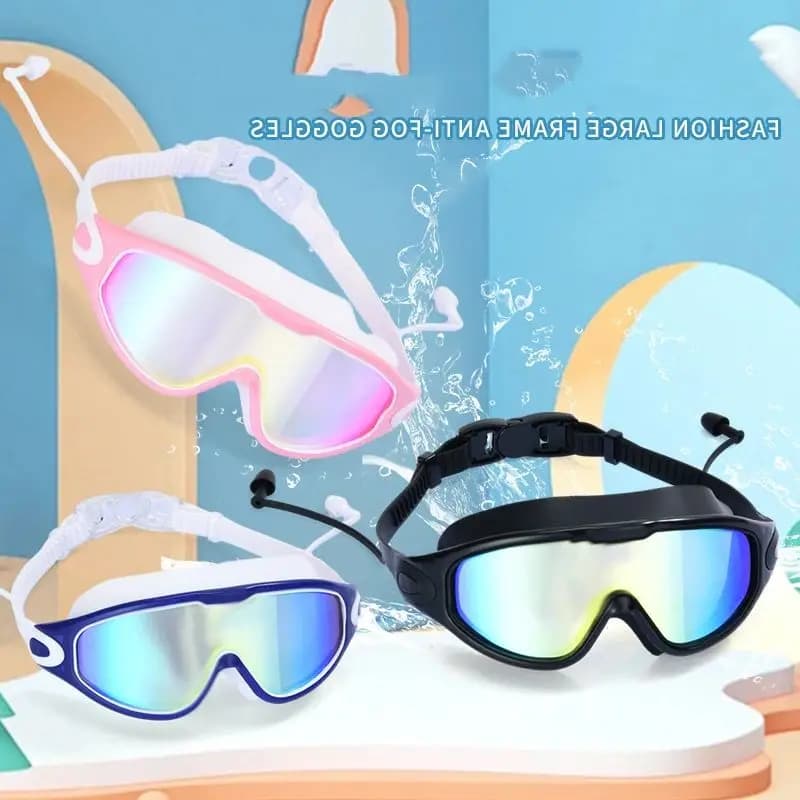 Water sports fashion swimming glasses with large frame waterproof anti-fog glasses in Silicone HD adjustable swimming accessories