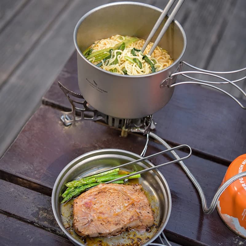 Padella in titanio Boundless Voyage, manici pieghevoli, set da cucina per picnic da campeggio all'aperto, adatto per piano cottura a induzione