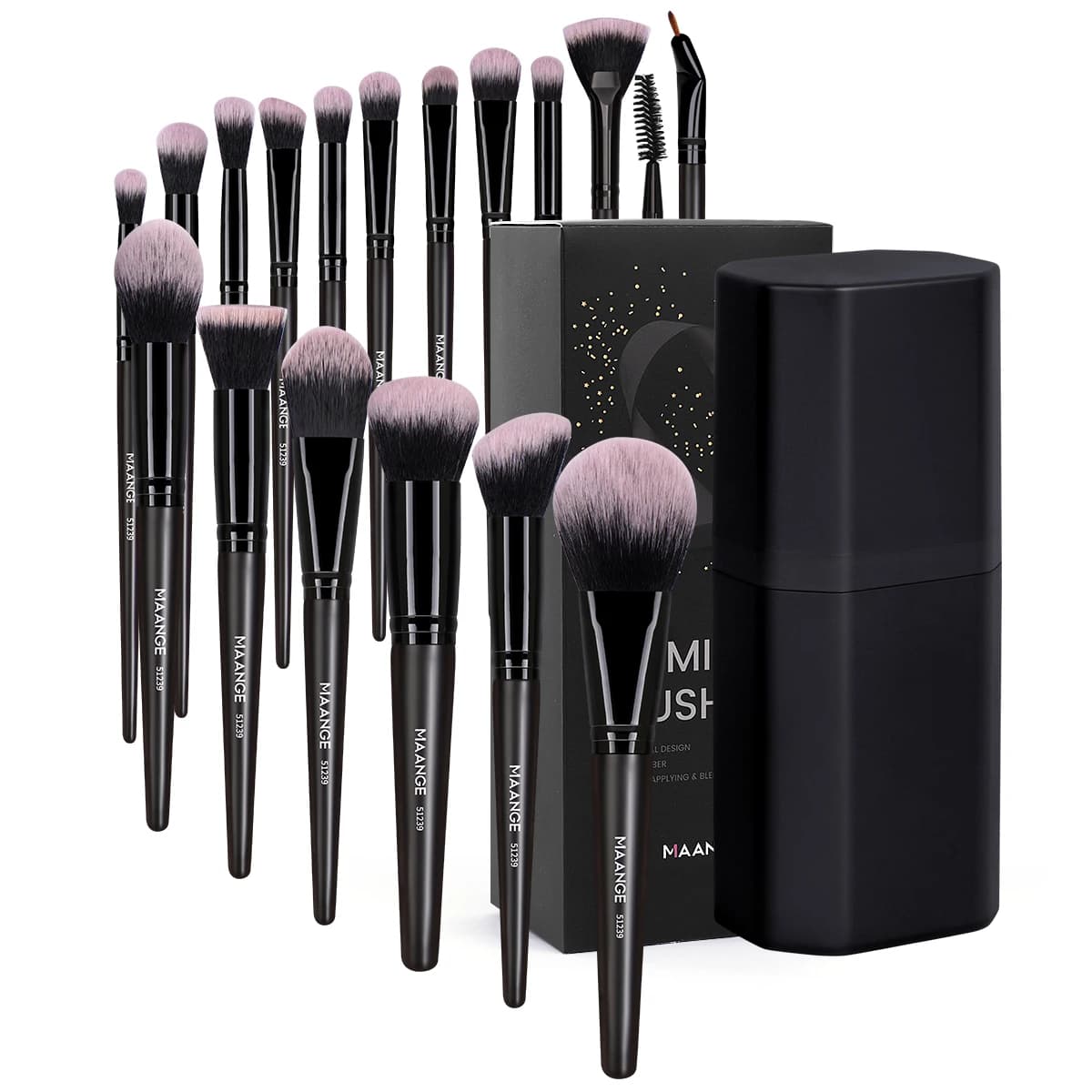 MAANGE Set of Makeup Brushes 18 Pieces Premium Dust Resistant Correctors Shades Fairytale Brushes with Travel Storage Box