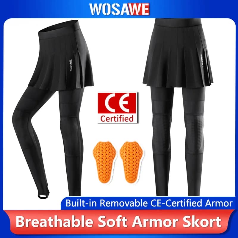 WOSAWE Pantaloni da Moto per Donna con Gonnellino e Protezioni Rimovibili Certificati CE, Traspiranti in Rete, Elastici