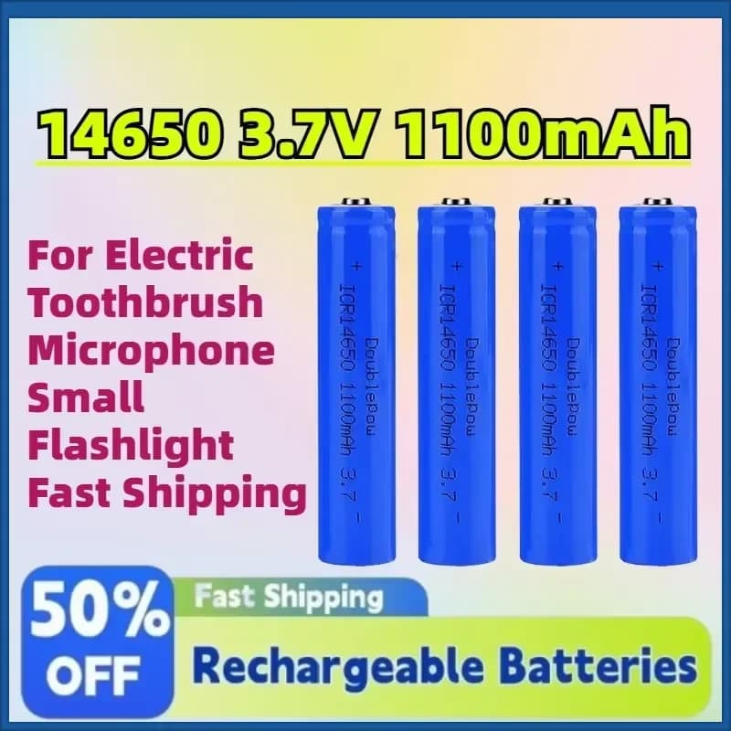 Nuova Batteria al Litio Ricaricabile 14650 3.7V 1100mAh per Spazzolino Elettrico, Microfono, Piccola Torcia, Ricarica Rapida