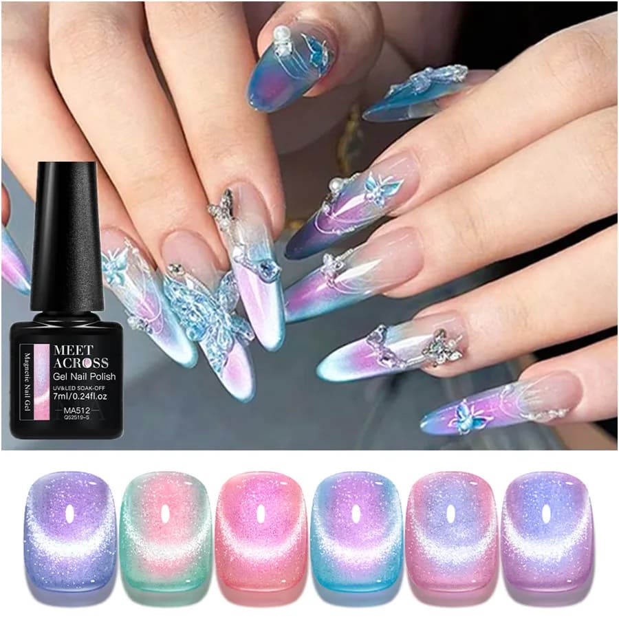 Smalto Semipermanente Magnetico Aurora Pearls Cat Gel UV LED Glitter Shimmer per Unghie, Forniture Fai da Te per Nail Art