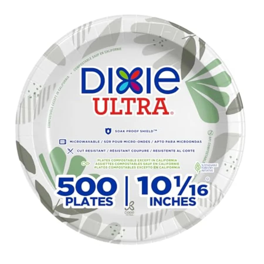 Dixie Ultra 10 Inch Heavy-Weight Paper Plates By GP PRO, Pathways Botanical Design, 500 Count 125 Disposable Plates Per Pack, 4