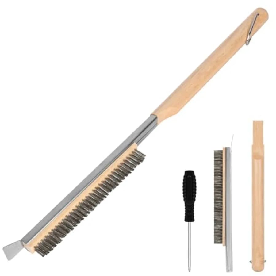 Pizza Oven Brush, 21 Brush and Stainless Steel Scraper for Pizza Stone, BBQ Grill Cleaning Brush Non Scratch Heat Proof Stainle