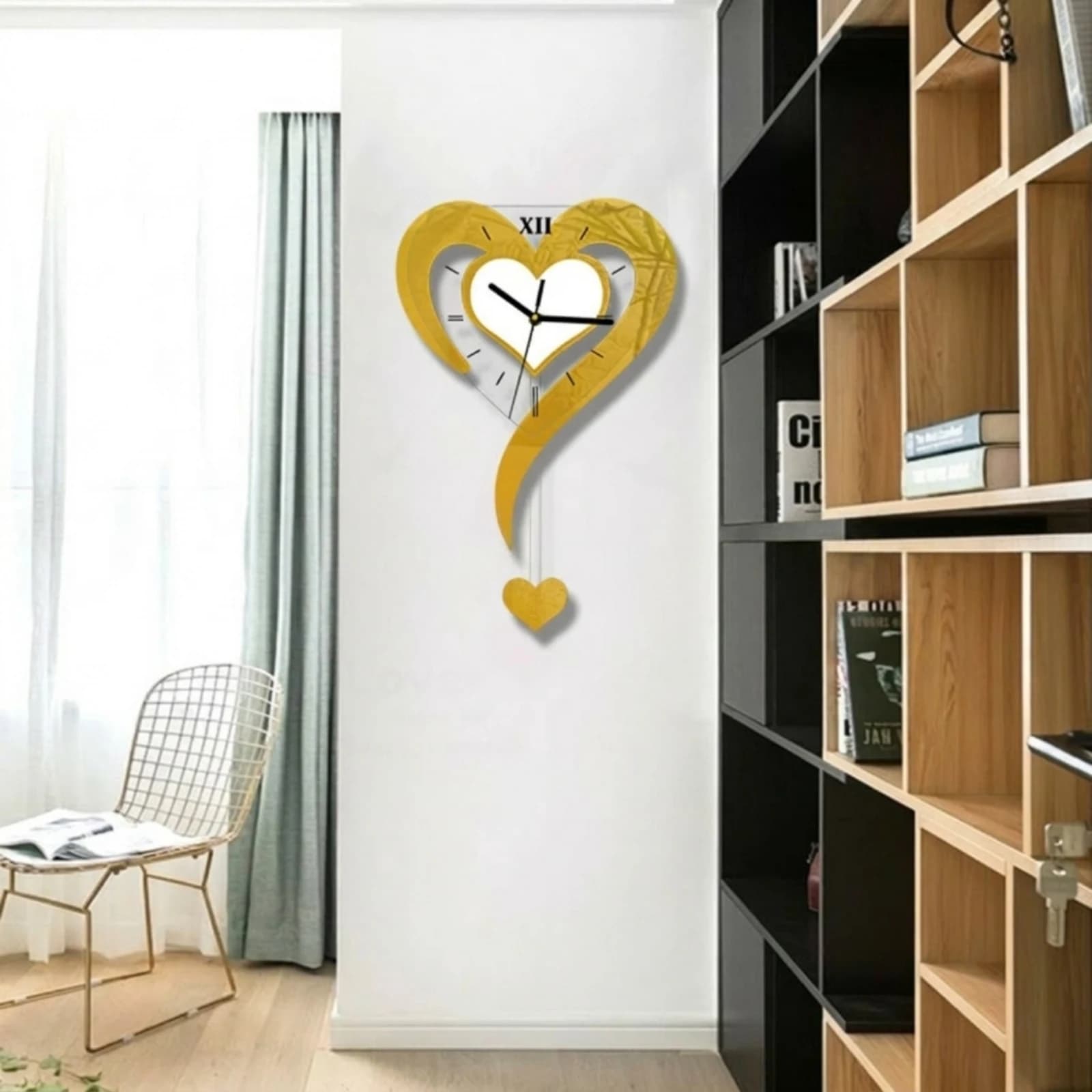 Decorative Hanging Clock Silent Decorative Wall Clock with Pendulum Timepiece Glossy Swinging for Living Room, Bedroom
