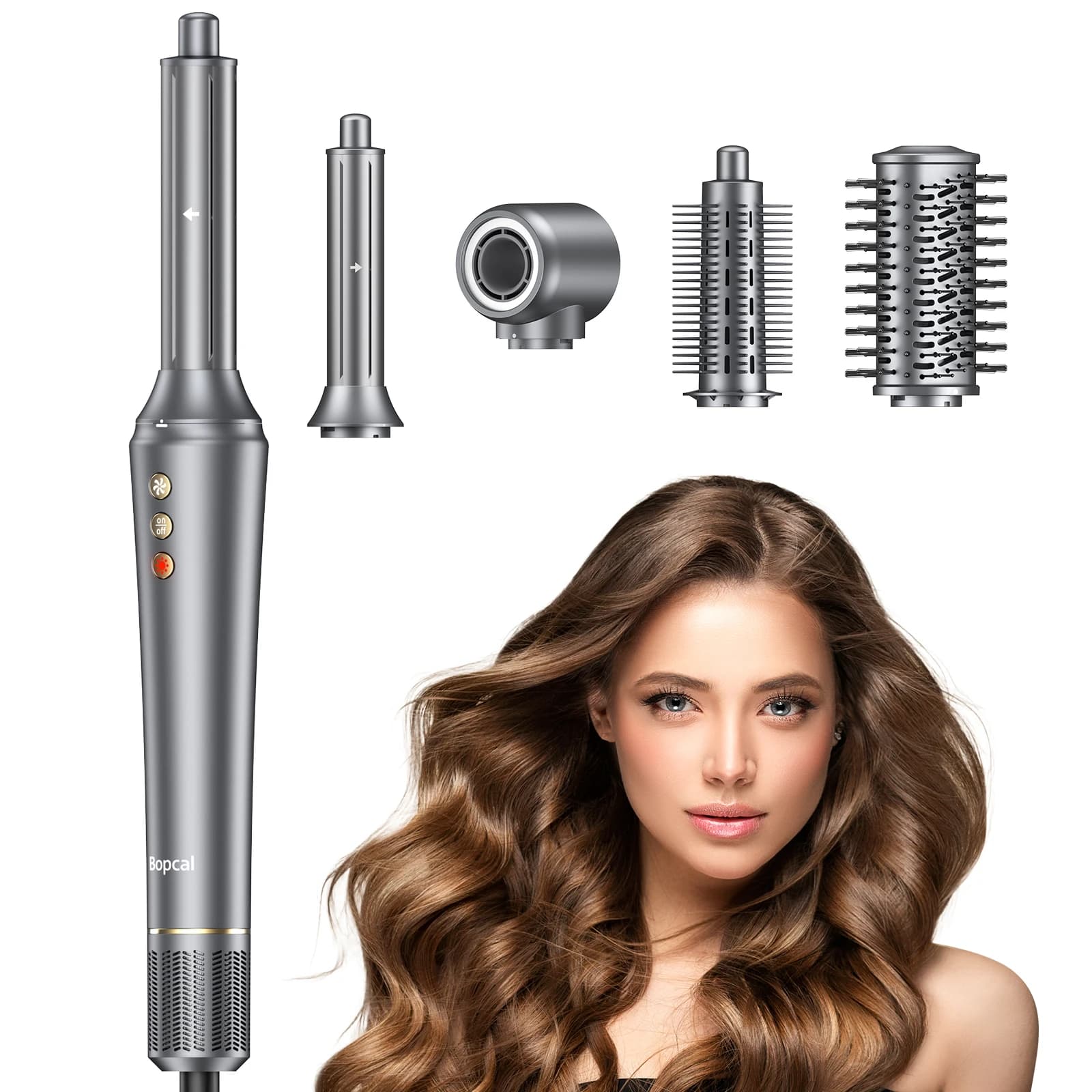 Bopcal 5 in 1 hairdryer hot air comb iron curling electrical 1200W high speed blower tools for multifunctional styling hair dryer