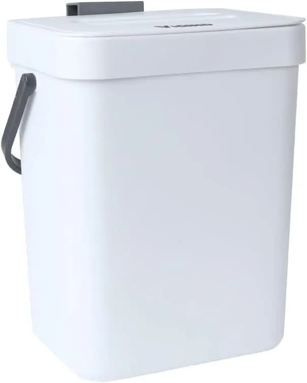 Cestino per rifiuti da 5 litri sotto il lavello con coperchio, contenitore bianco per compost da cucina per piano di lavoro, bagno o ufficio
