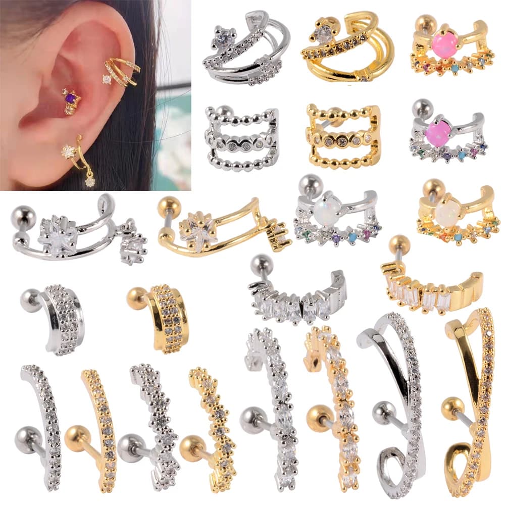 1PC 16G Ladies CZ Hoop Ear Studs Piercing Zircon Cartilage Helix Tragus Earring Conch Ear Stud Helix Piercing Body Jewelry